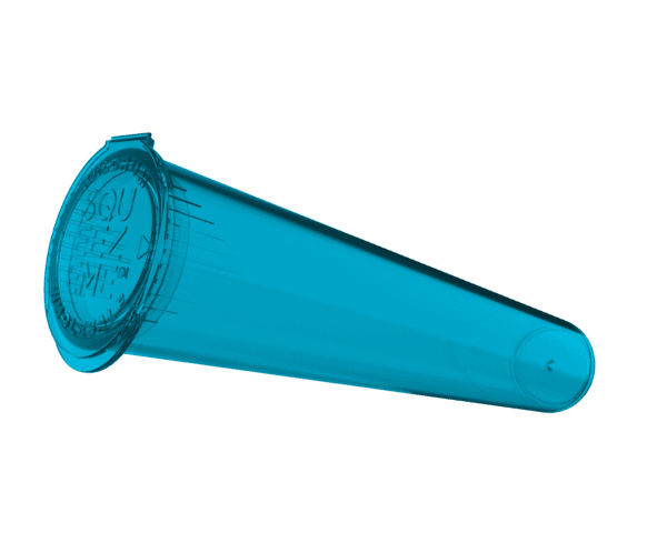 a blue plastic tube with a lid