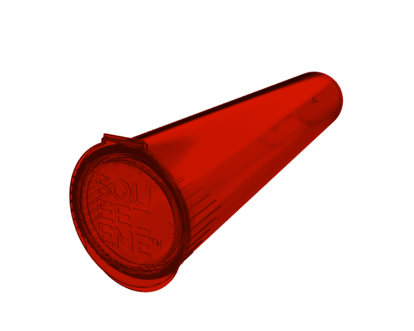 a red plastic tube with a black background