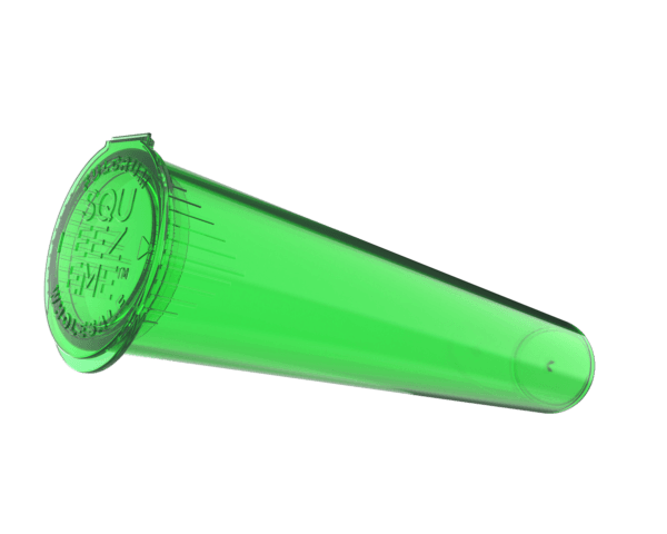 a green plastic tube with a lid