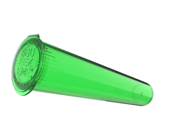 a green plastic tube with a lid
